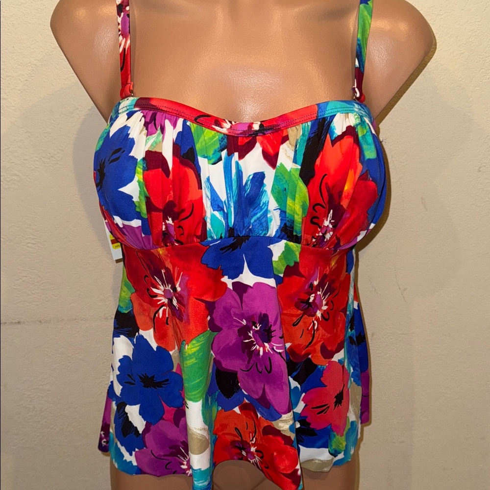 NWT Swim solutions bandeau Tankini top floral